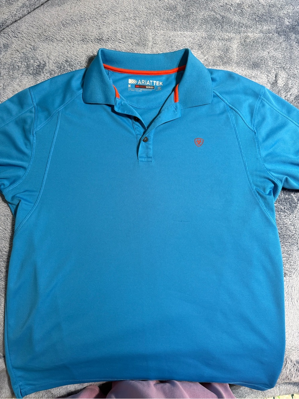 Ariat Tek Short-Sleeve Polo in Bright Turquoise with Orange Trim
